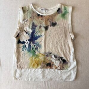 Zara Cream Floral Watercolor Print Sleeveless Blouse